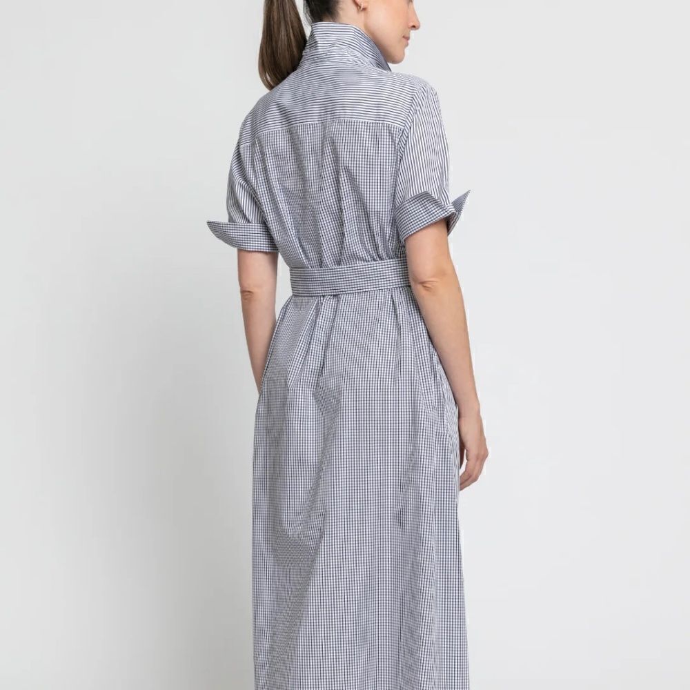 EUC‎ Hinson Wu Charlie Refined Cotton Stripe Check Shirt Style Midi Dress SMALL - Picture 3 of 11